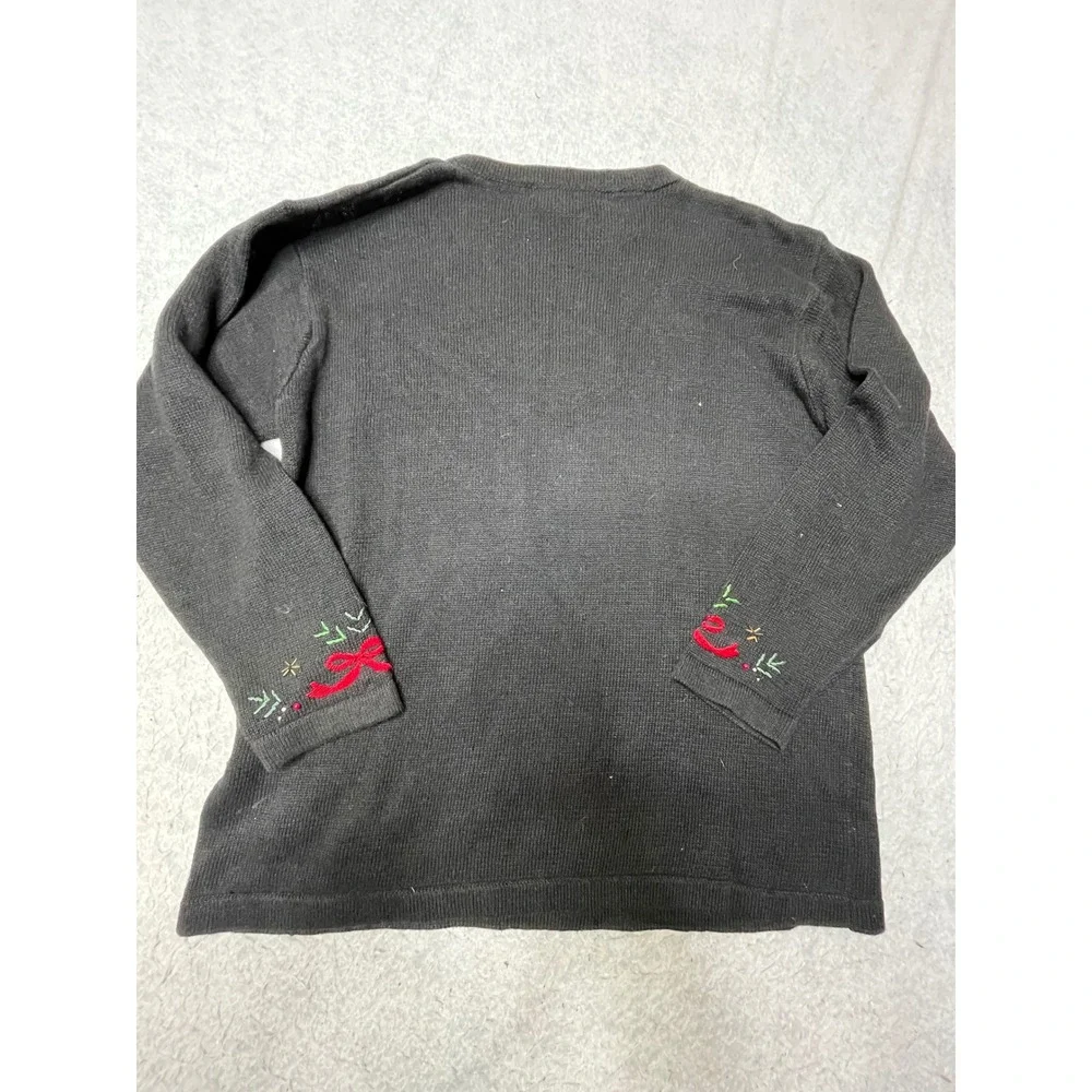 Victoria‎ Jones Vintage Christmas Sweater Black Embroidered Ornaments Beaded LG - Picture 4 of 5